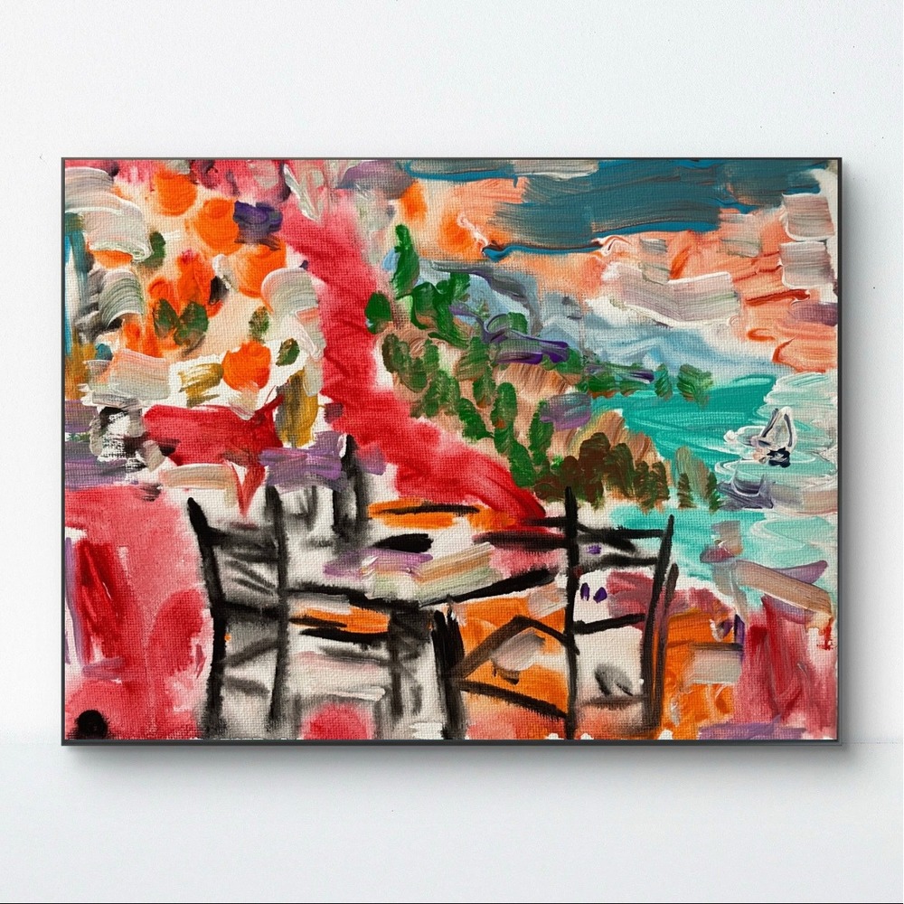 OMAN Original Abstract Painting 8x10 Canvas Coastal Landscape Beach Art Colorful